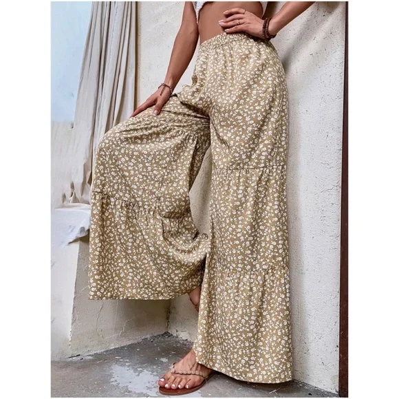 Boho Floral Print Wide leg Palazzo Lounge Pants - Picture 2 of 7
